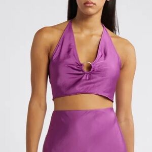 SOMETHING NEW Marie Satin Crop
Halter Top
